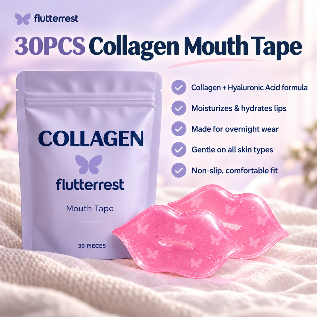 Flutterrest collagen mouth tape pouch